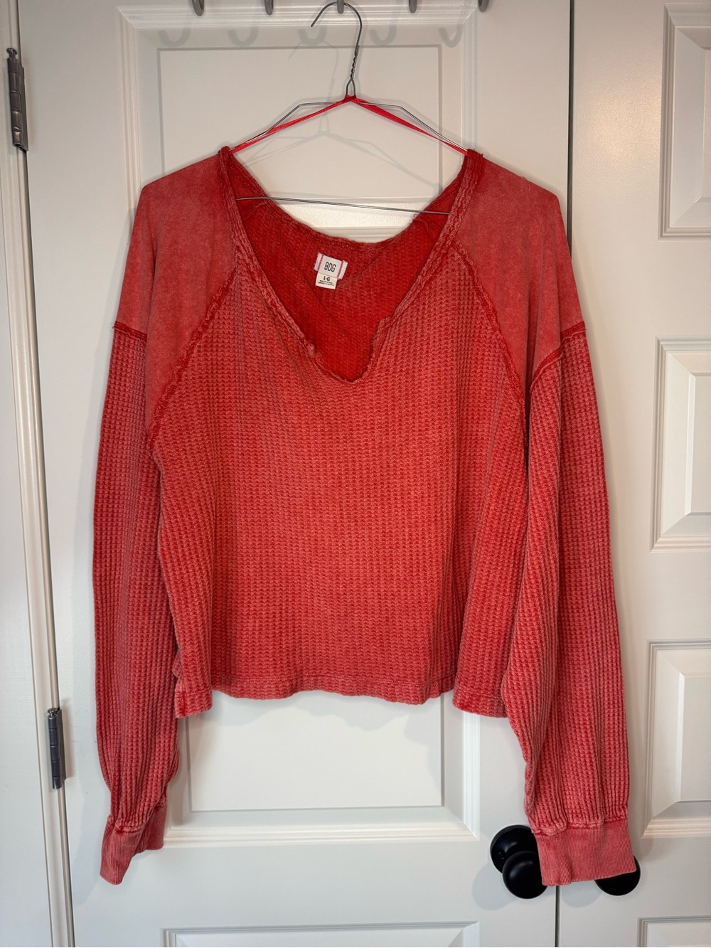 BDG Washed Orange Waffle Knit V-Neck Sweater